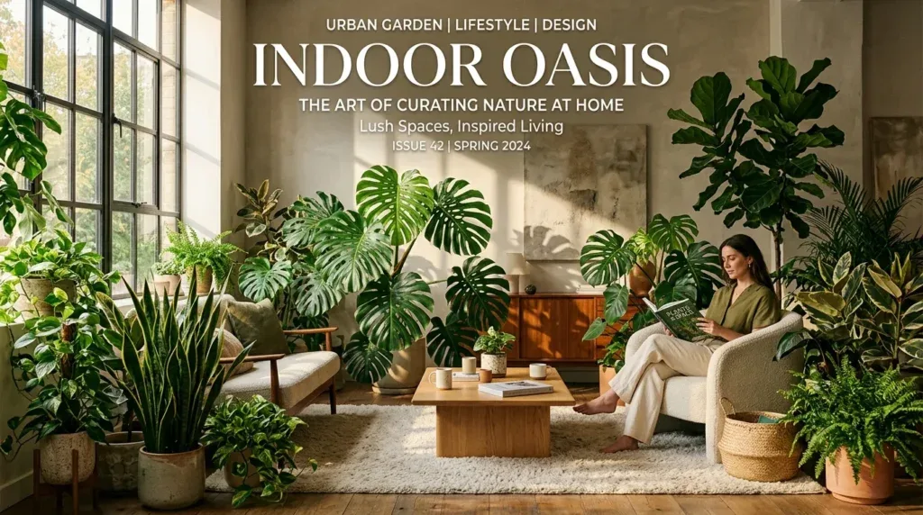 Healthy indoor houseplants by a sunny window