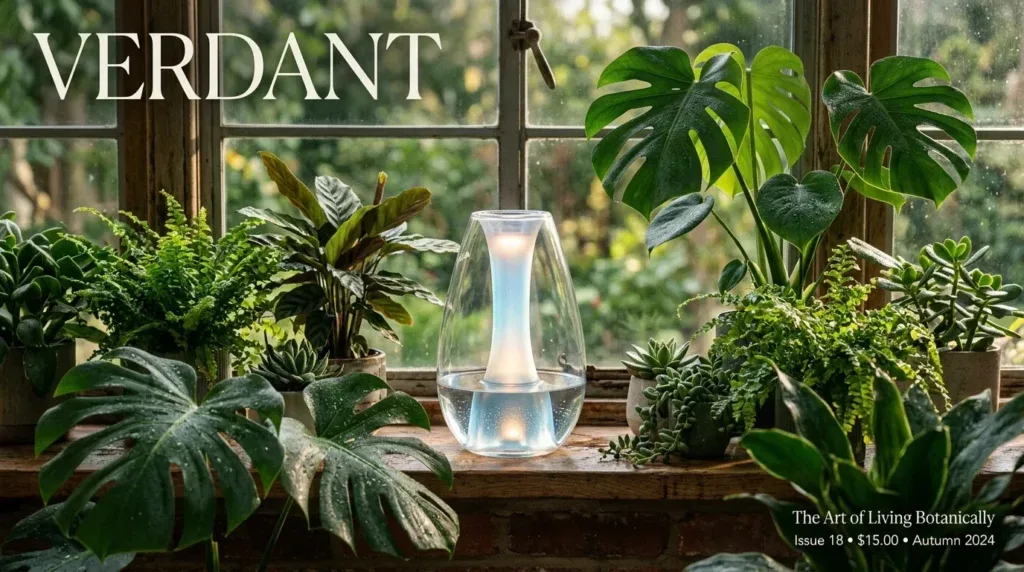 For this article, select a creative concept directly related to the topic, and create visuals with cinematic quality and the aesthetic of an editorial magazine cover, ensuring each composition is unique and distinct. The visuals must be in landscape format, with a 16:9 aspect ratio, and feature a wide, horizontal composition—vertical or square formats are strictly prohibited. Wide landscape format only, no portrait, no square.“Advanced Watering Hacks & Tools for Easy Care”